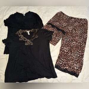 Soma Black and Leopard Print Pajama Set
